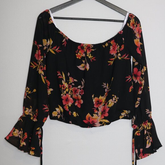 Flowered Off-Shoulder Long-Sleeve Guess Blouse – Size L - Picture 3 of 3